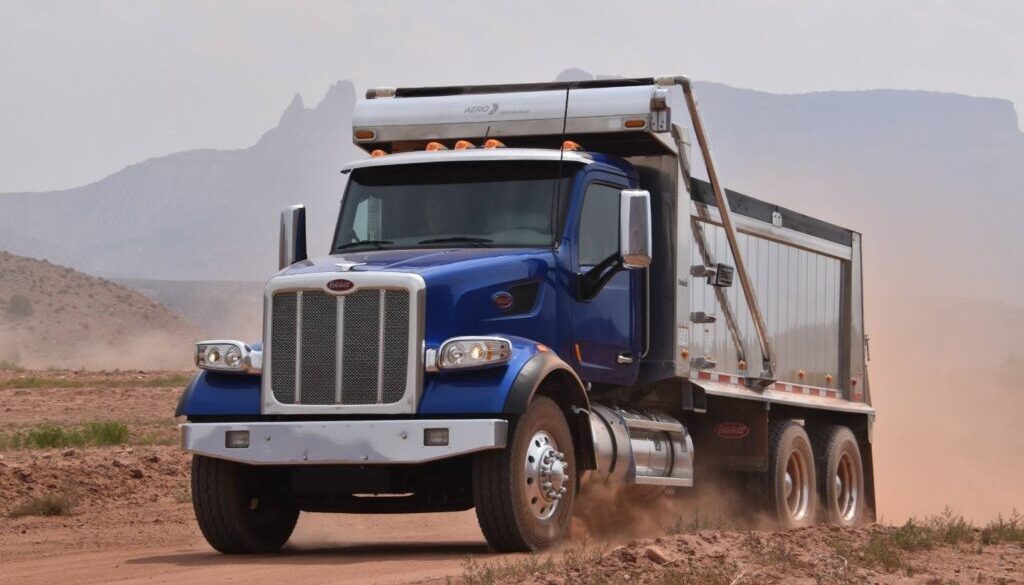 Dump-Truck-Loans-Dump-Truck-Financing-Blue-dump-truck-on-dirt-road